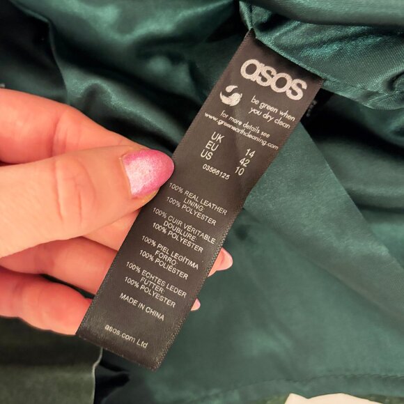 ASOS Forest green suede front button skirt with scalloped hem size US 10 - Picture 6 of 7